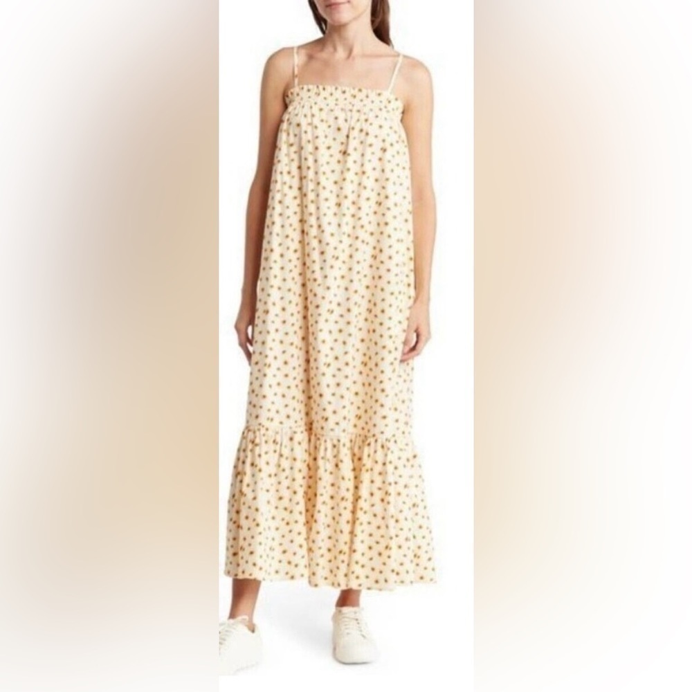 NWT WeWoreWhat smocked midi dress peasant country casual loose baggy women S
